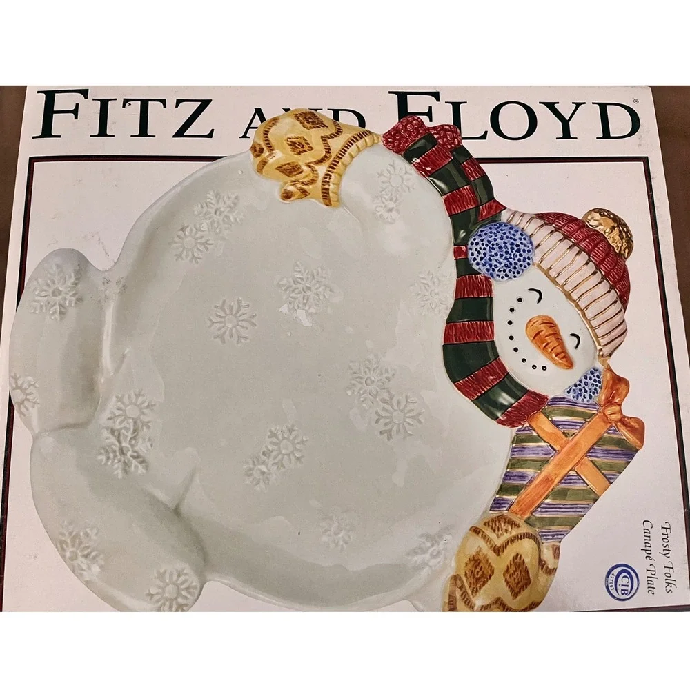 Fitz and Floyd Frosty Folks Snowman Canap Plate Christmas Holiday‎ Serving Dish
